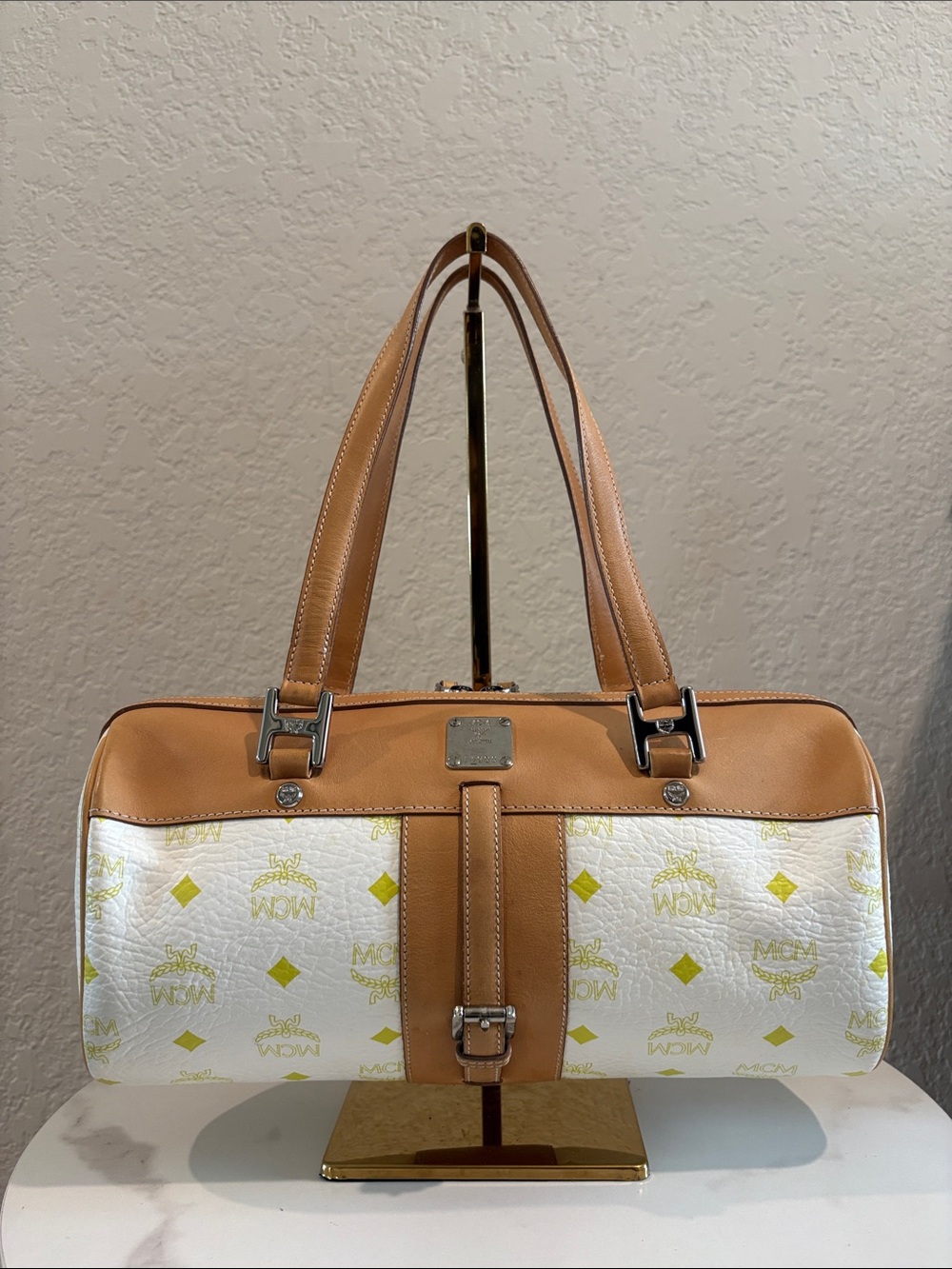 Mcm Papillon Logo Print Shoulder Bag Handbag Leather made in Korea